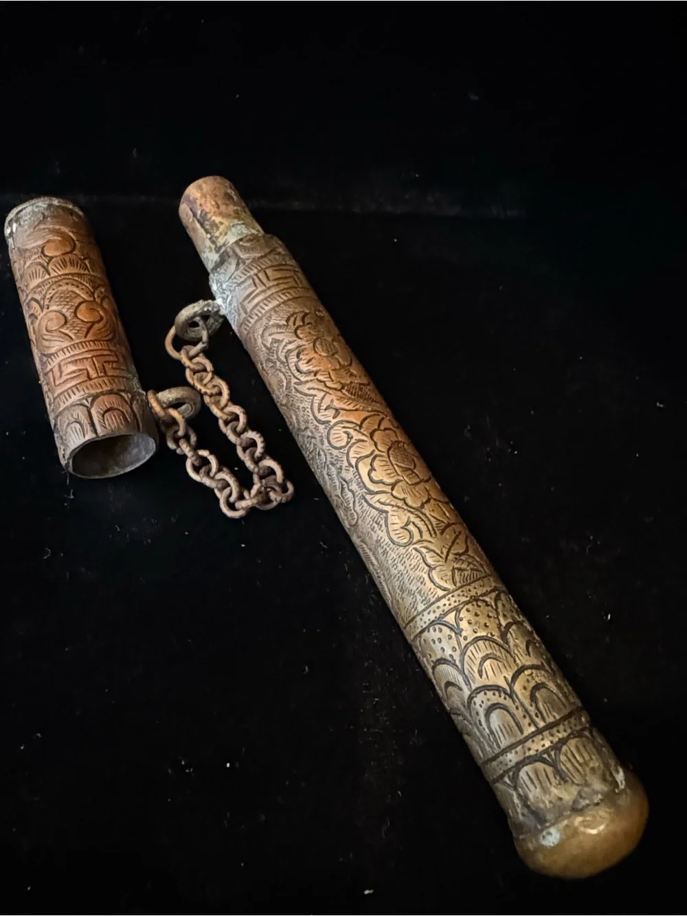 Antique Copper Scroll Holder or Prayer Tube of Asian or Middle Eastern origin